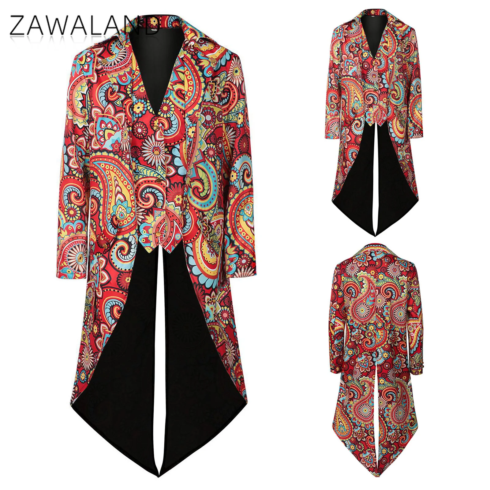 

Hippie 3D Digital Printed Cosplay Costume Manswear Long Sleeve Tailcoat Halloween Stage Performance Coats Carnival Party Outfits