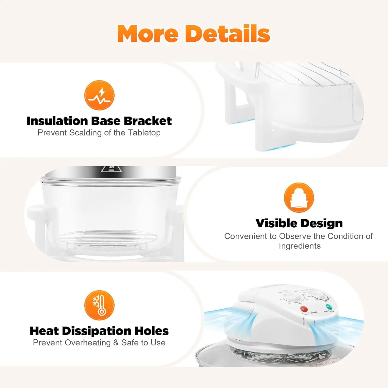 Freidora de aire Turbo 18QT 1400W horno de convección grande encimera contenedor de vidrio Control de temperatura 32-482 ° F F F