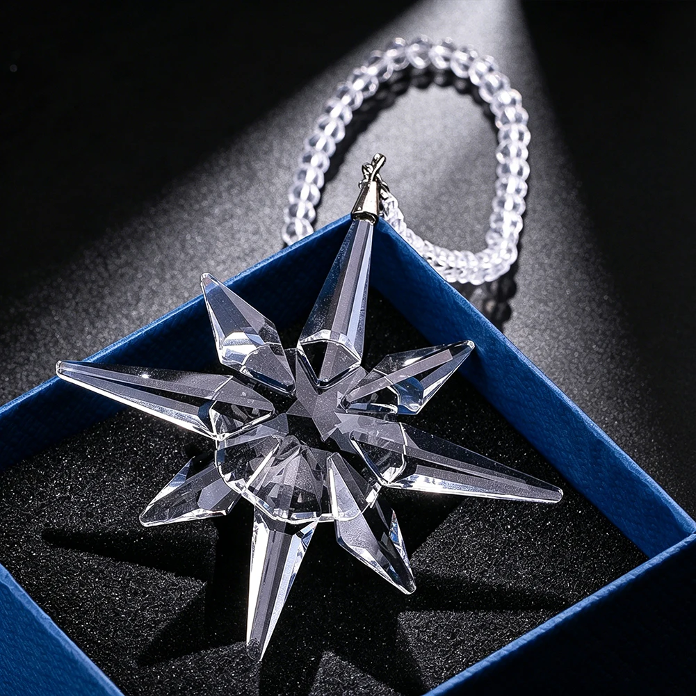 Crystal Car Hanging Ornament Sun Catcher Cross North Star Prism Rainbow Maker Rearview Mirror Pendant Luxury Holiday Gift Box