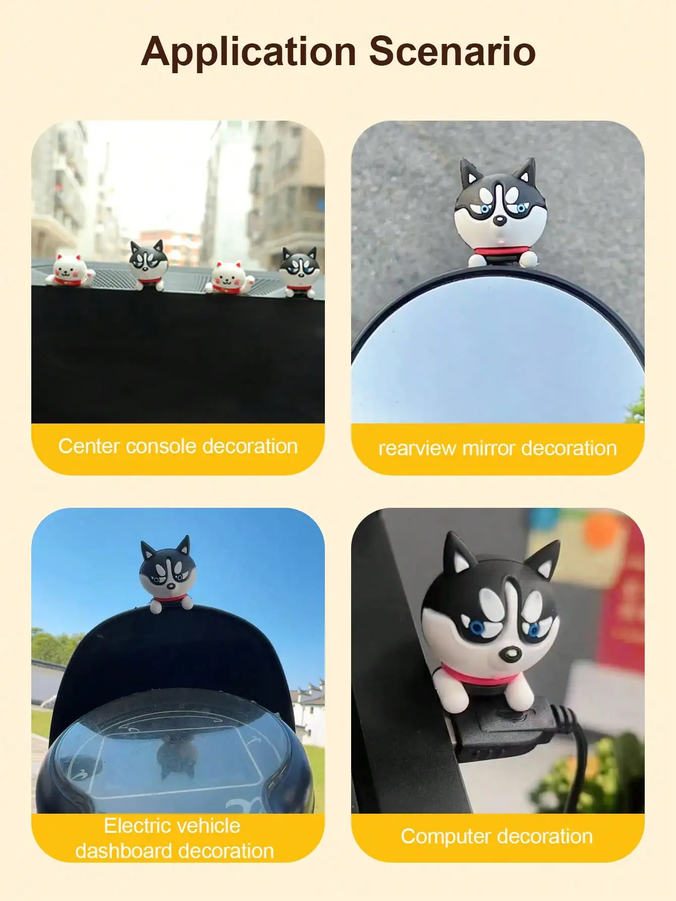 3D 귀여운 허스키 자동차 대시보드 장식품 - 고무 소재, 번호판 프레임 장식, 오토바이 개조 액세서리