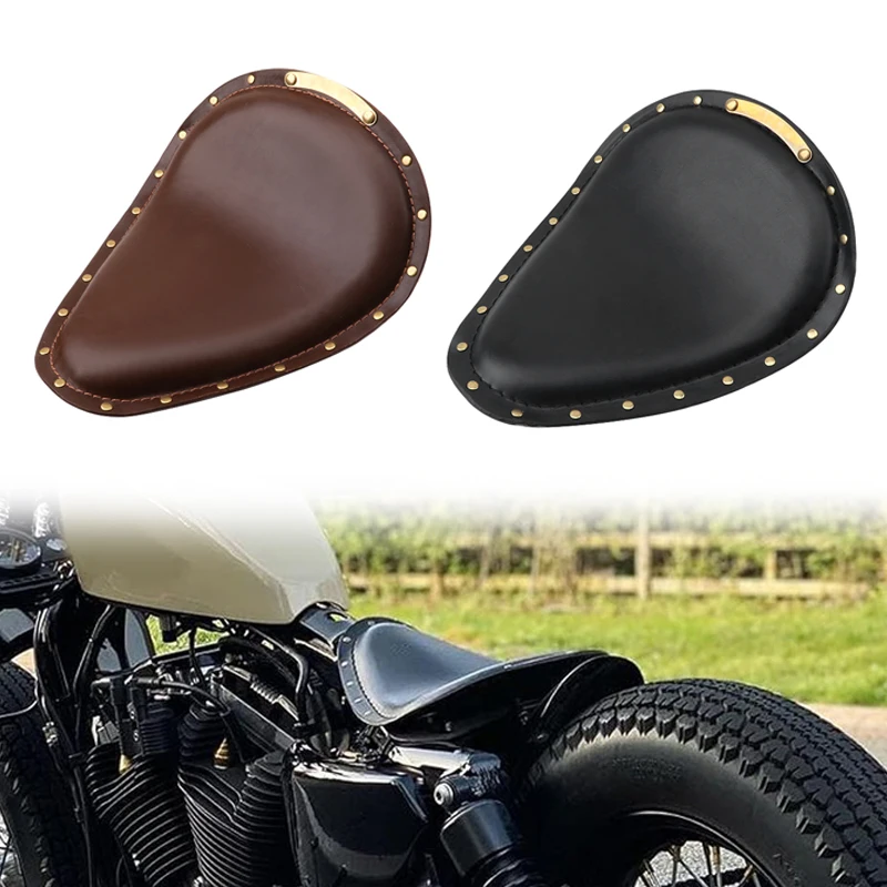 

Motorcycle Retro Brown Black Solo Seat Cushion For Harley Sporster Chopper Bobber Honda Yamaha