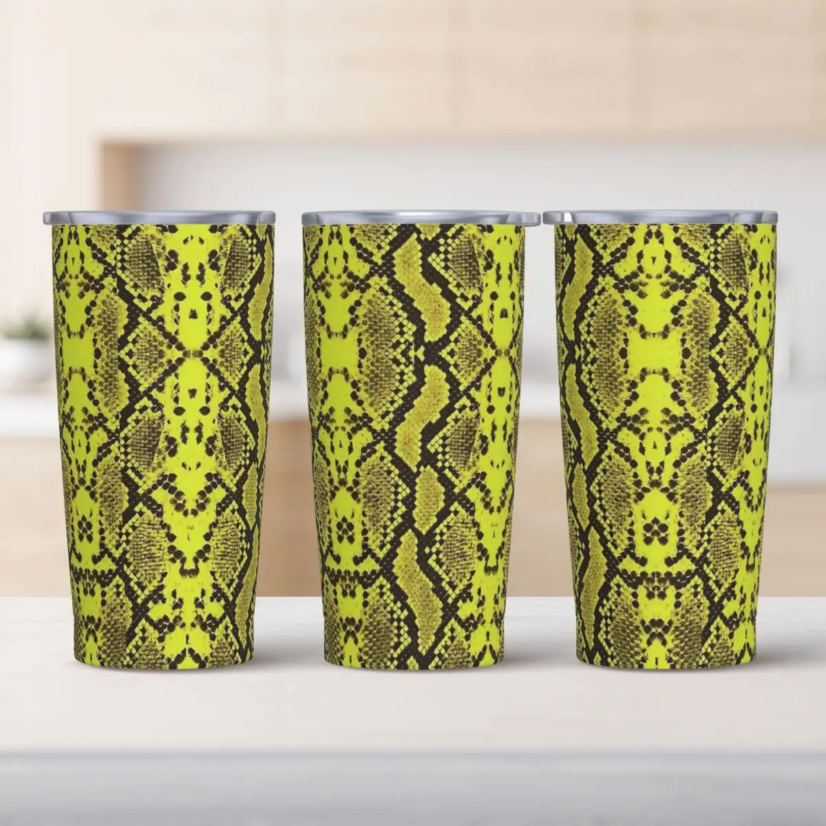 

Stainless Steel Tumbler Snakeskin Snake Skin Neon Green Thermal Cups Insulated Cold Drink Car Mugs Travel Custom Water Bottle