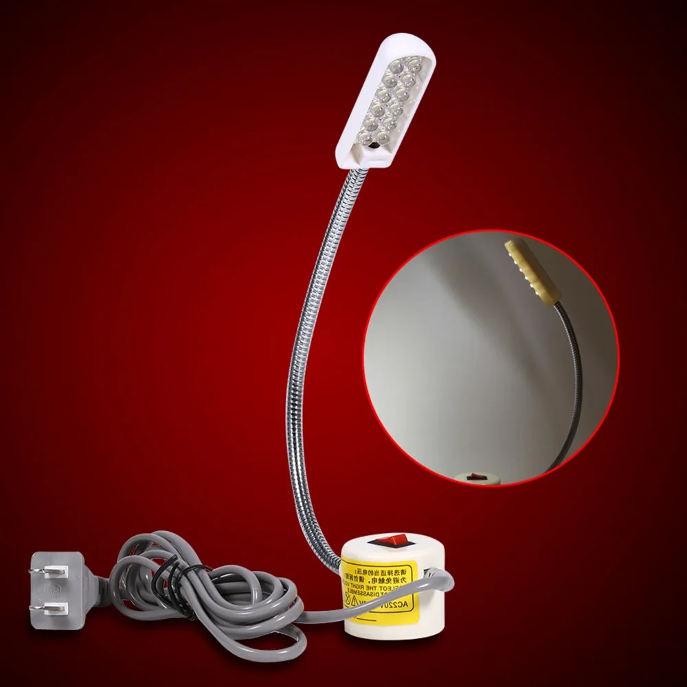 12 LEDs Sewing Machine Light Flexible Gooseneck Switch Control LED Work Lamp AC 110-250V Magnetic Mounting Base