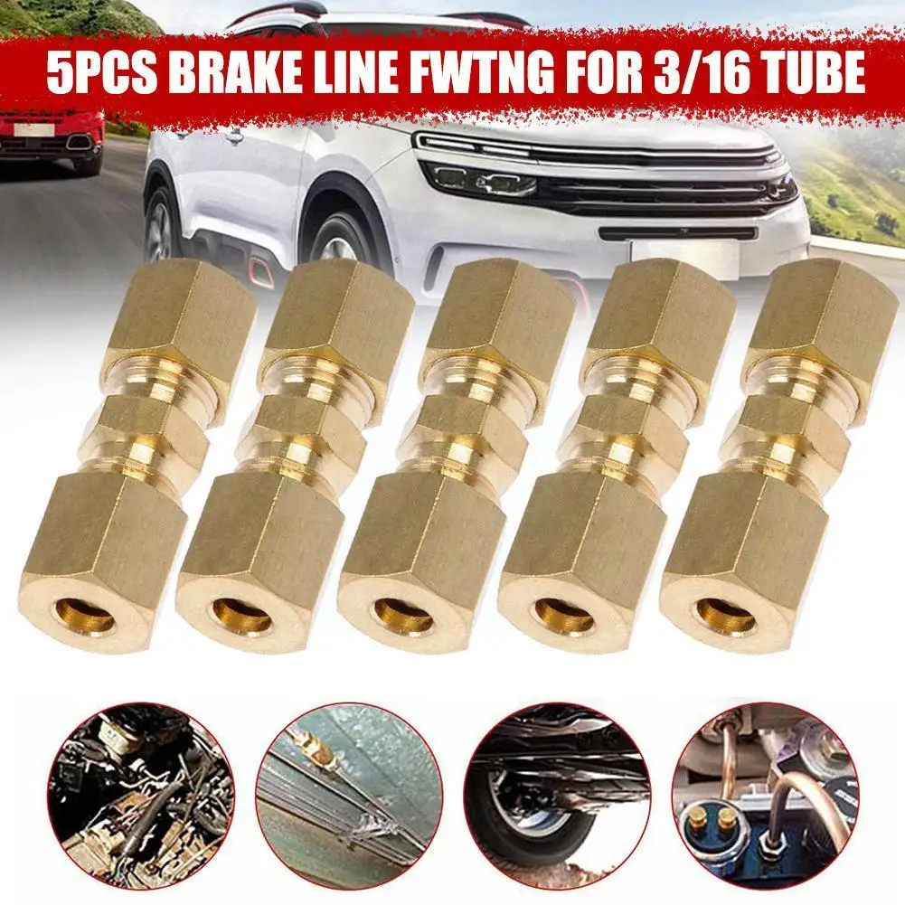 1Pc Gold Car Brake Tubing Fittings 3/16 Nozzle Brass Connector Fitting Parts Compression Auto Straight Union F4M2