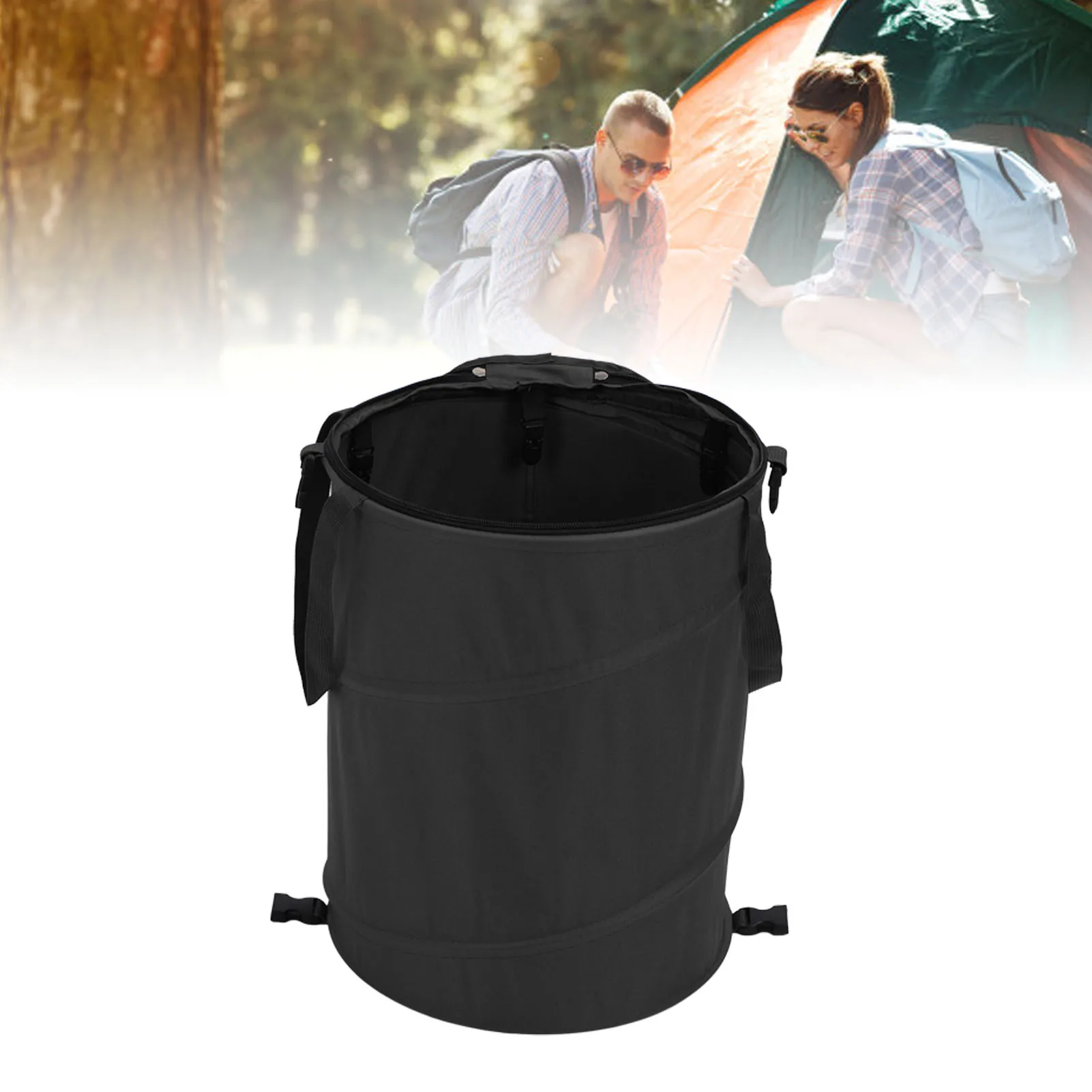 

Portable Garden Pop-Up Trash Can 600D Oxford Cloth Large Capacity Storage Container With Lid For Outdoor Picnic Camping