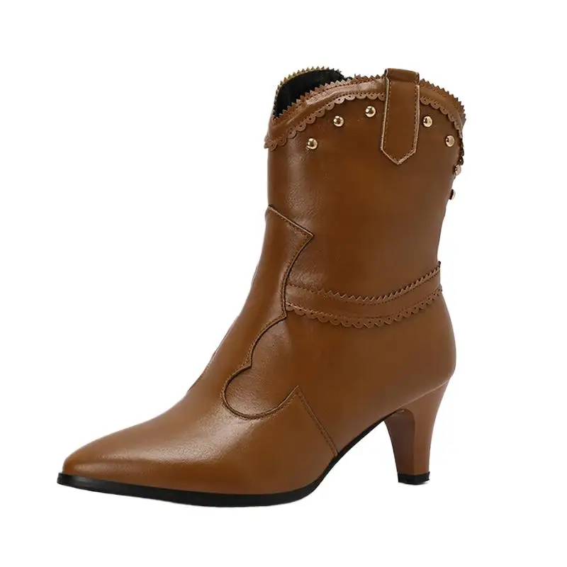 

ASILETO Ankle Boots Pointed Toe 6.5cm Small Heel Cutout Rivets Size 47 48 US16 US17 Student White