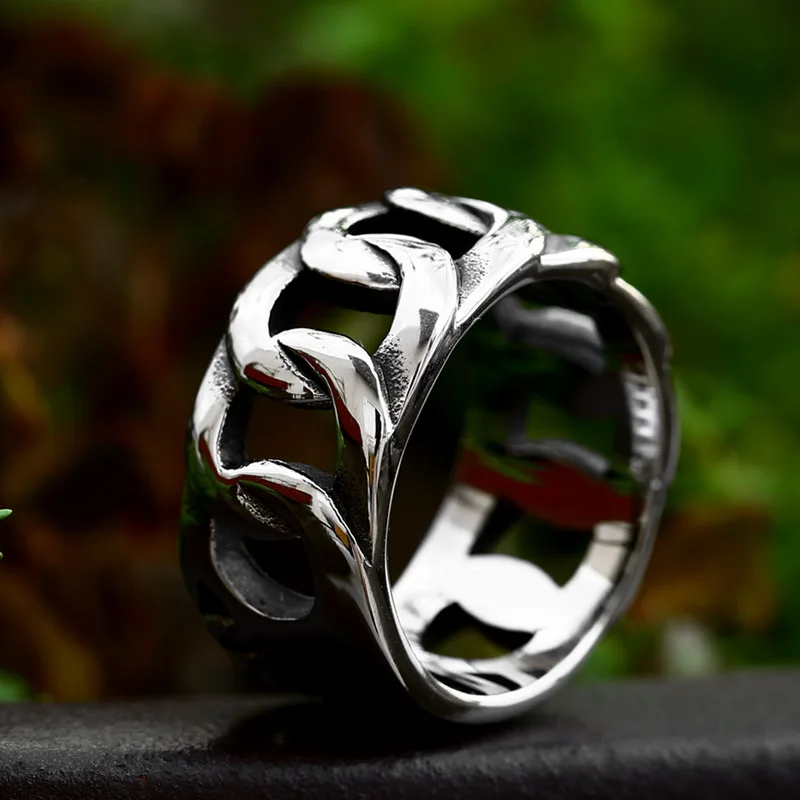 BEIER New Design Stainless Steel Cool Chain Knitting Ring For Men Biker Ring Hollow Fashion Jewelry For Boyfriend Gift