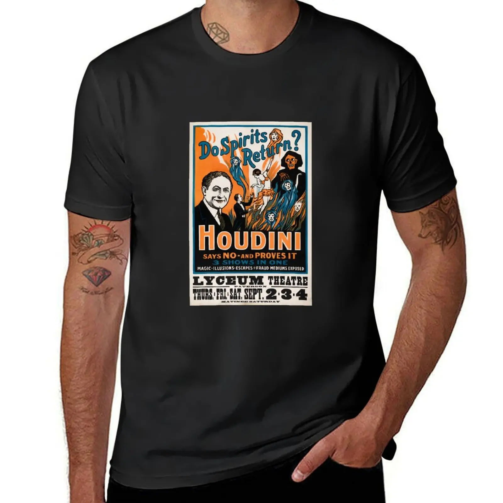 

Do Spirits Return Houdini Says No - Vintage Magic Poster T-Shirt sweat tees kawaii clothes cute tops slim fit t shirts for men