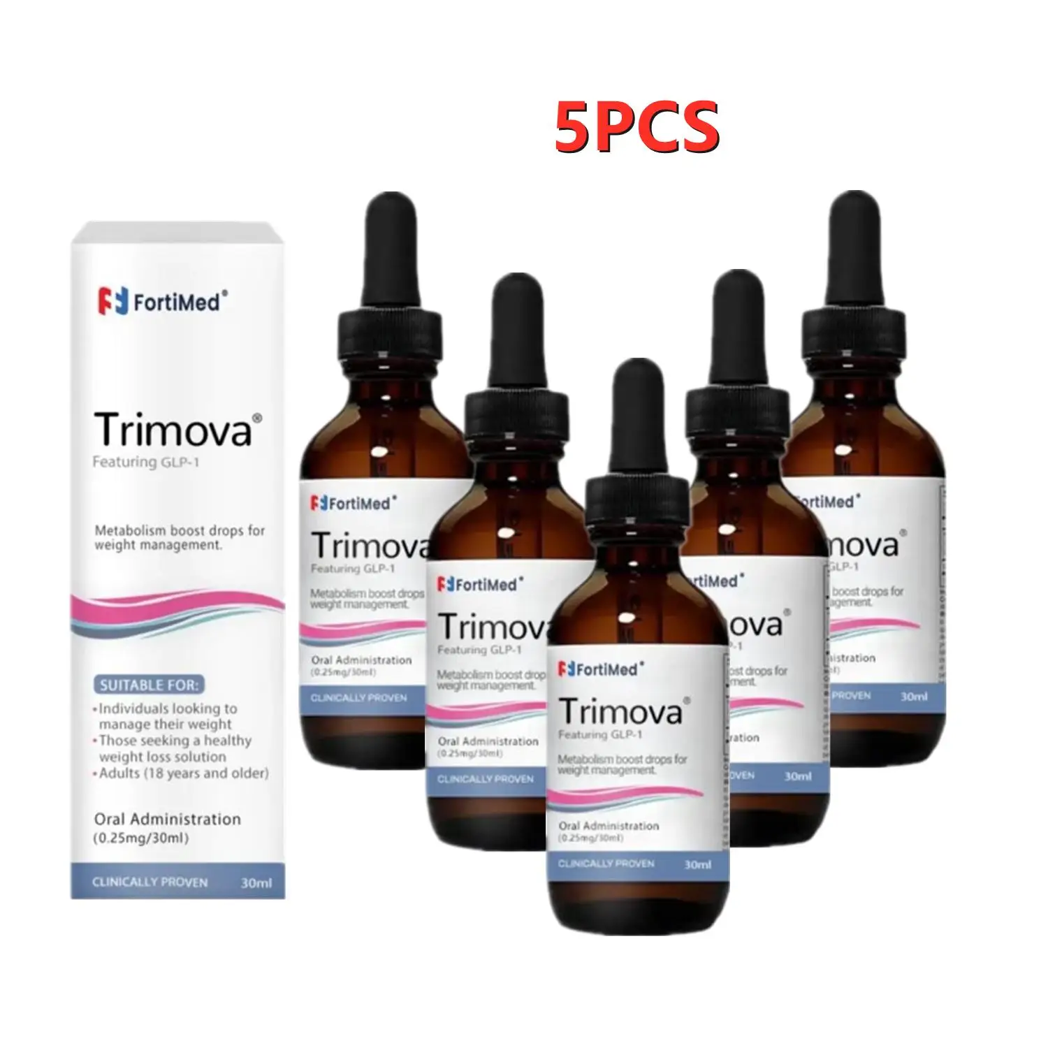 

5PCS Weight Loss Metabolism Drops Trimova Drops Trimova Metabolism Drops Trimova Vitamin Glp-1 Metabolism Drops For Men & Women