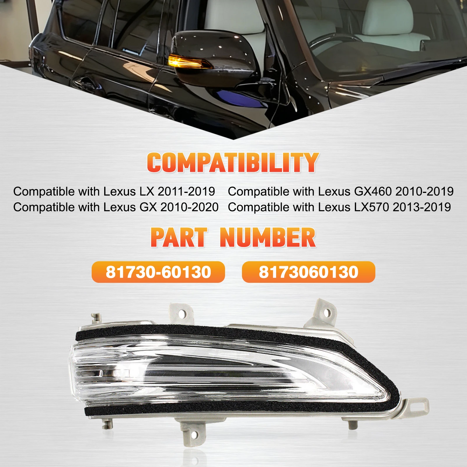 

Для Lexus LX GX460 LX570 GX 2010-2020 автомобильное боковое зеркало указатель поворота 81730-60130 81740-60100 8173060130 8174060100