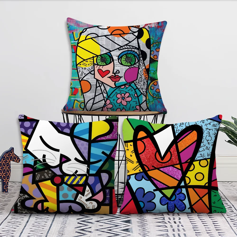 R-Romero Art B-Britto illustration cushion cover Pillow Cover Decoration Room Home Sofa living Office Car Nordic Simplicity
