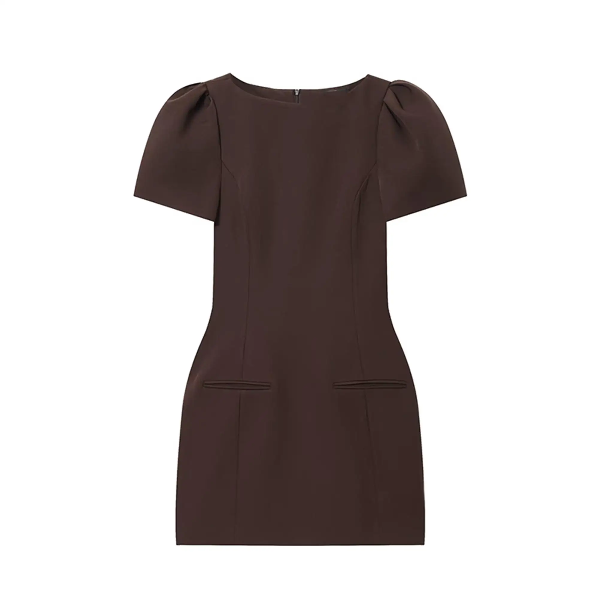 TFMLN Elegante dames mini-jurk met korte mouwen, slim fit, hoge taille, effen jurken met korte mouwen, eenvoudige bodycon-forensjurk