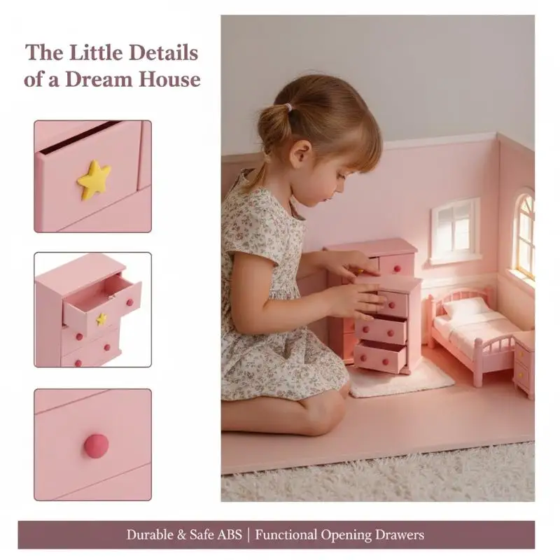 

Dollhouse Miniature Cabinet 1 12 Pink Drawers Storage Organizer Model for Bedroom Living Room Accessories