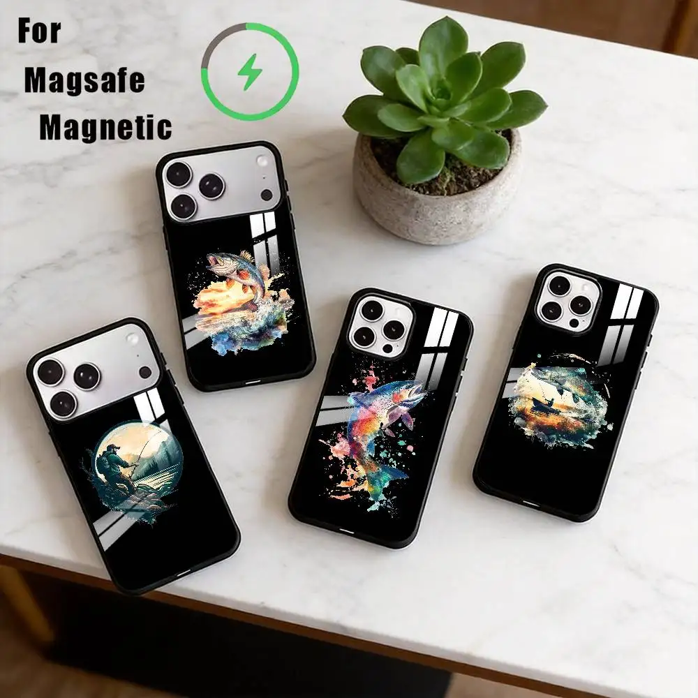 

Fishing graffiti Phone Case For iPhone17,16,15,14,13,12,11 Plus,Pro Magnetic with Magsafe Wireless Charging