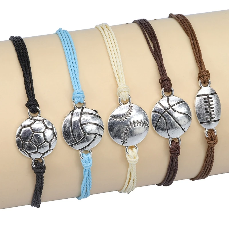 Volleyball Charm Bracelet Adjustable Woven Jewelry Volleyball Charm Bracelet Braided Rope Bracelets for Teens Drop Shipping