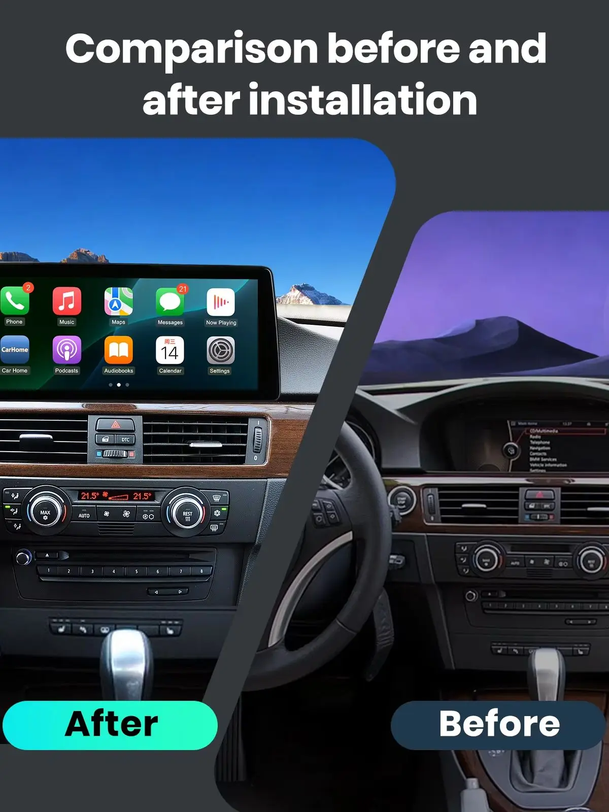 12,6" Kabelloses Carplay Android Auto Linux Touchscreen für BMW 3er Serie E90/E91/E92/E93 2006-2010 mit CIC, unterstützt Mirror Link 5G WiFi & BT 5.0