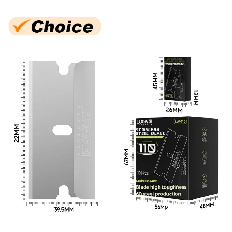 

LUOWEI LW-110 Electronic Broken Screen Glue Removal Stainless Stainless Steel Double Edge Blades for Mobile Phone Tablet Repair
