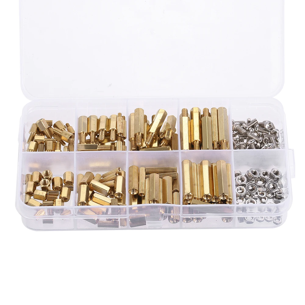 240PCS M2 M3 Screws Threaded Standoffs Male Female Brass Standoff Spacer PCB Board Hex Screws Nuts Assortment Kit Hardware