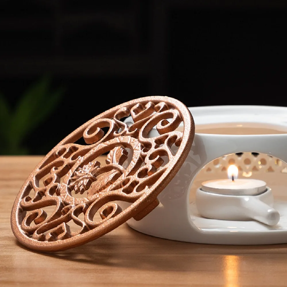 Hollowed Pad Ceramic Teapot Warmer Concave Bottom Round Shape Teapot Heater Without Electricity Metal Pad Porcelain Teapot Stove