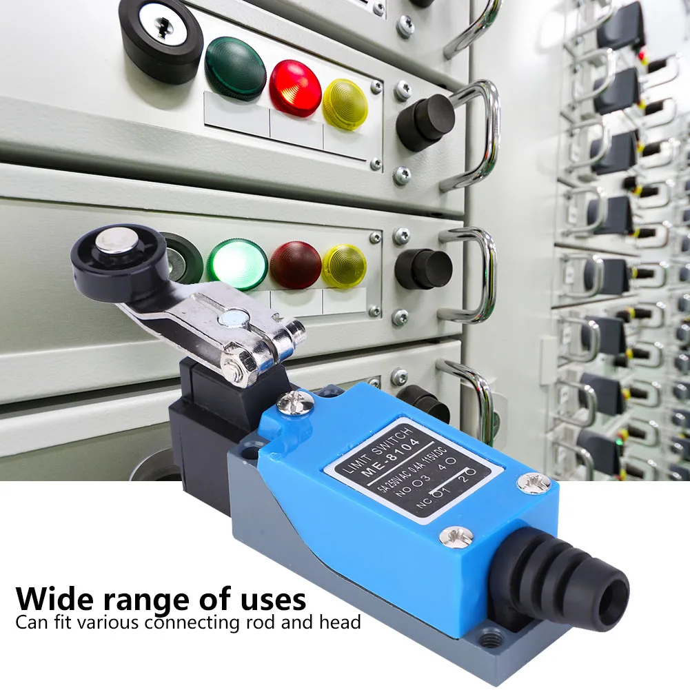 Limit  ME-8104 Limit  250VAC 50~60Hz 115VDC Adjustable Roller Lever   12 x 4 x 2.7cm   ME-8104
