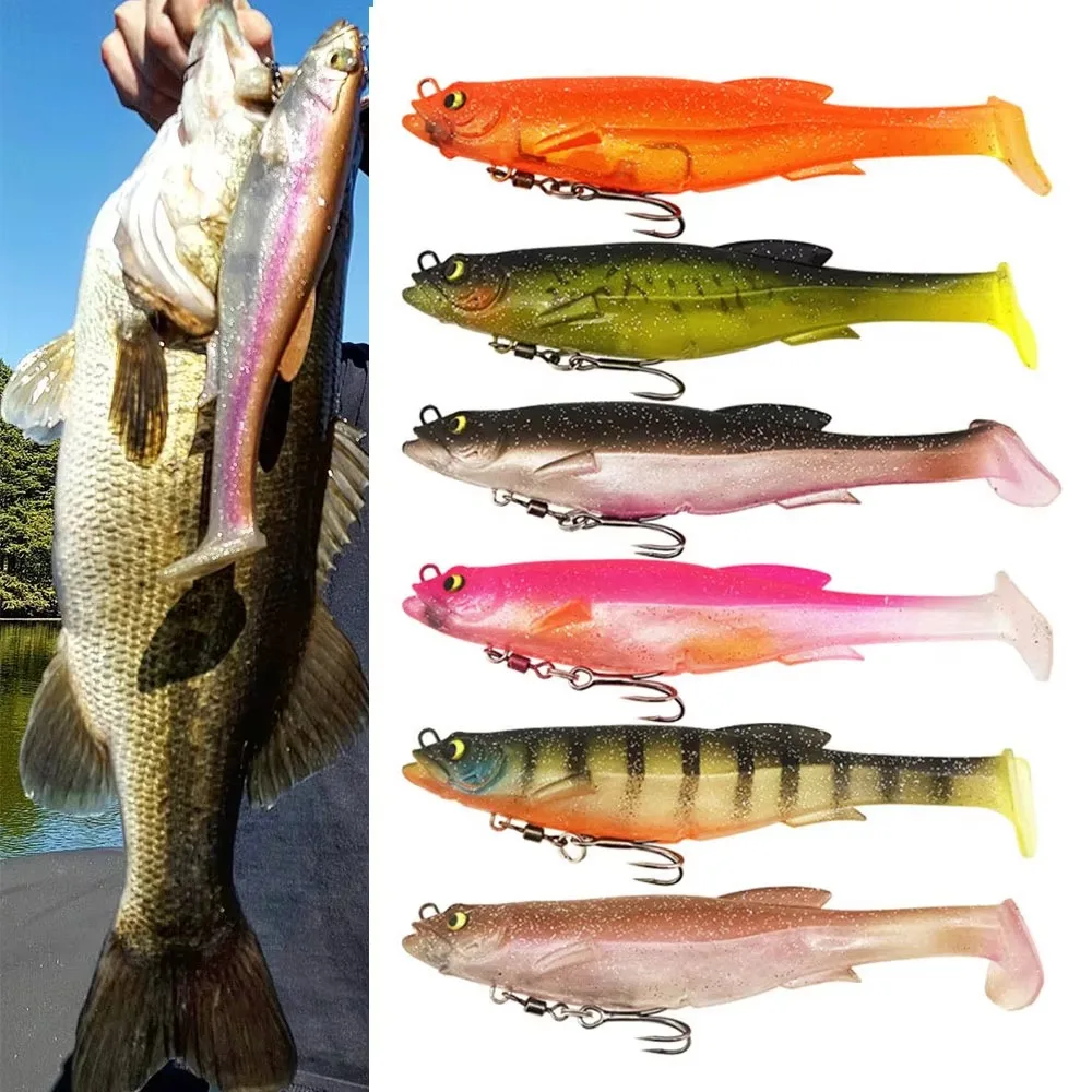 With Salwater Freshwater Hook Soft Fishing Lures 3D Eyes T Tail Artificial Swimbait Artificial Fish Silicone Simulated Fake Bait