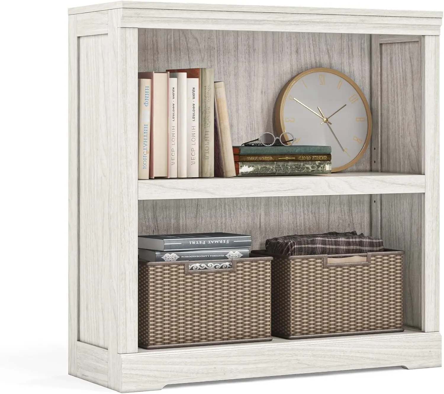 

Linsy Home 2-Tier Bookcase And Bookshelf, Small Wood Display Storage Shelves Farmhouse Bookshelf For Home Office, Living Room,