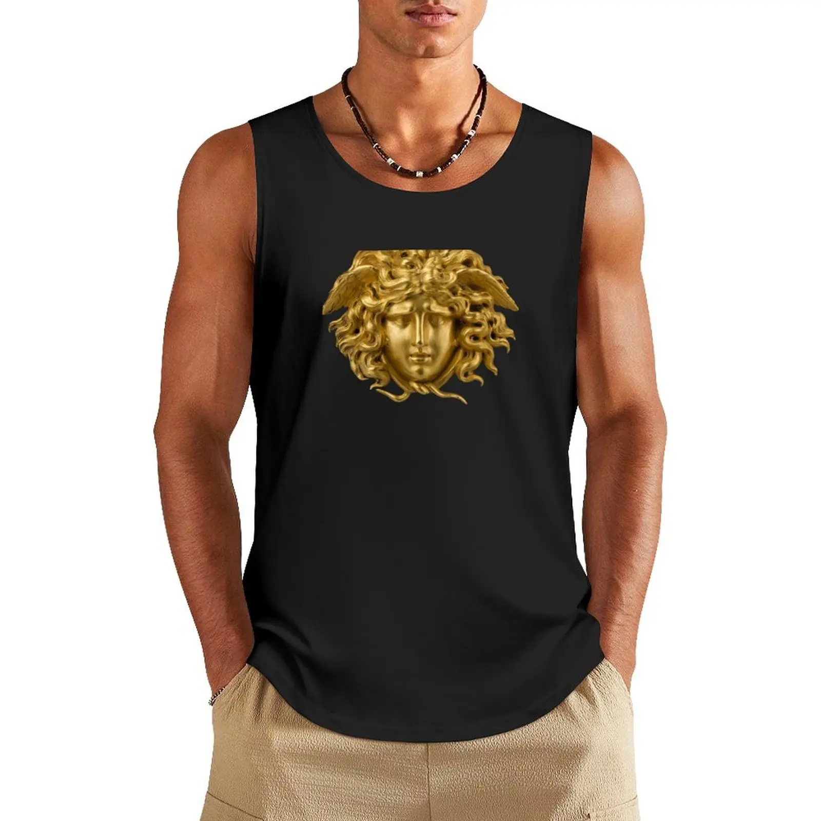 

Medusa Mask Gold Tank Top new in tops & t-shirt Sports shirt man Clothing