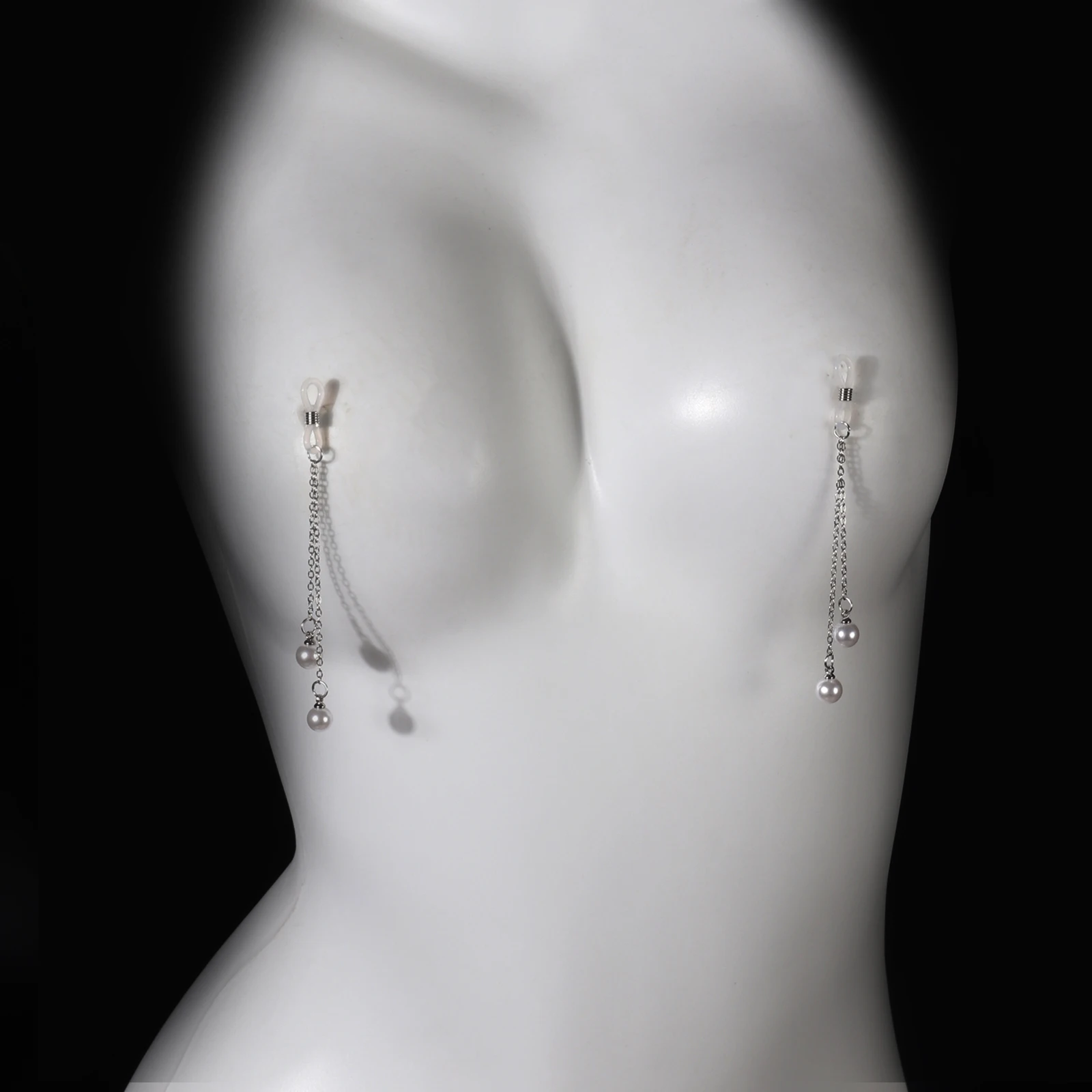 1 paio di catene sul petto con perle finte retrò sexy da donna adatte per discoteche, feste, abbigliamento per San Valentino