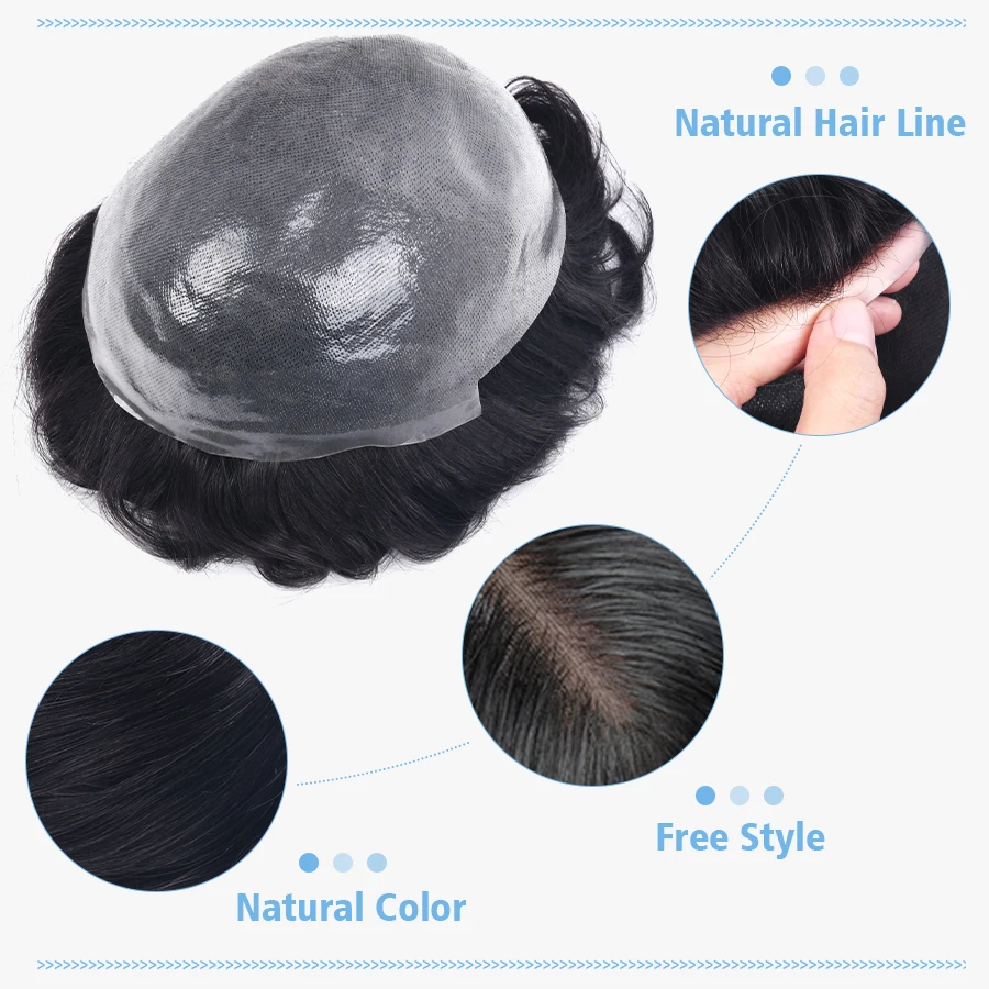 K.S WIGS 0.08mm Natural Hair Men Toupee Human Hair Men Wig Replacement Systems Hair Piece Protesis Capilar Hombre Male Wig