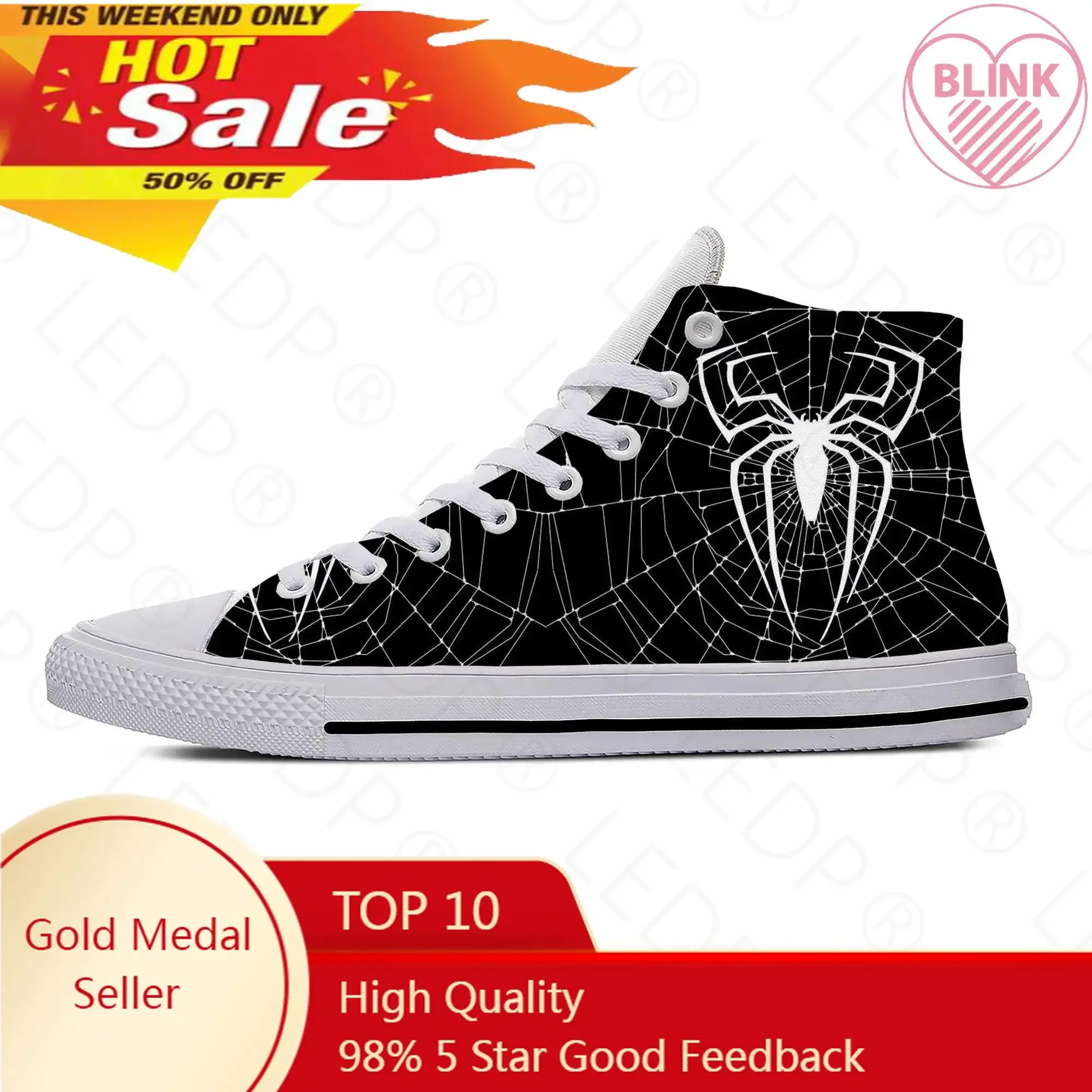 Spider Web Pattern Cobweb Spiderweb Funny Fashion Casual Cloth Shoes High Top Lightweight Breathable 3D Print Men Women Sneakers