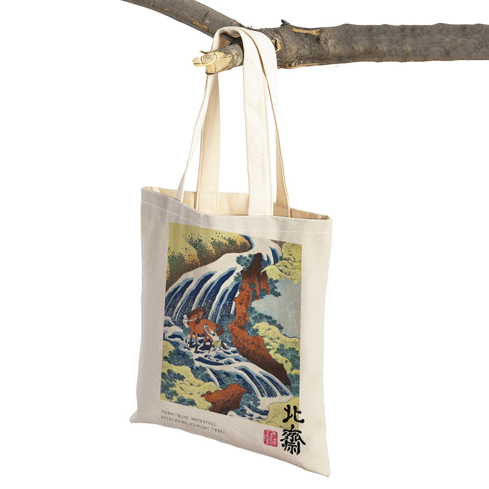 Hokusai Ohara Koson Japan Women Shopping Bag Double Print Casual Shopper Bags Lady Linen Tote Flower Children Travel Handbag