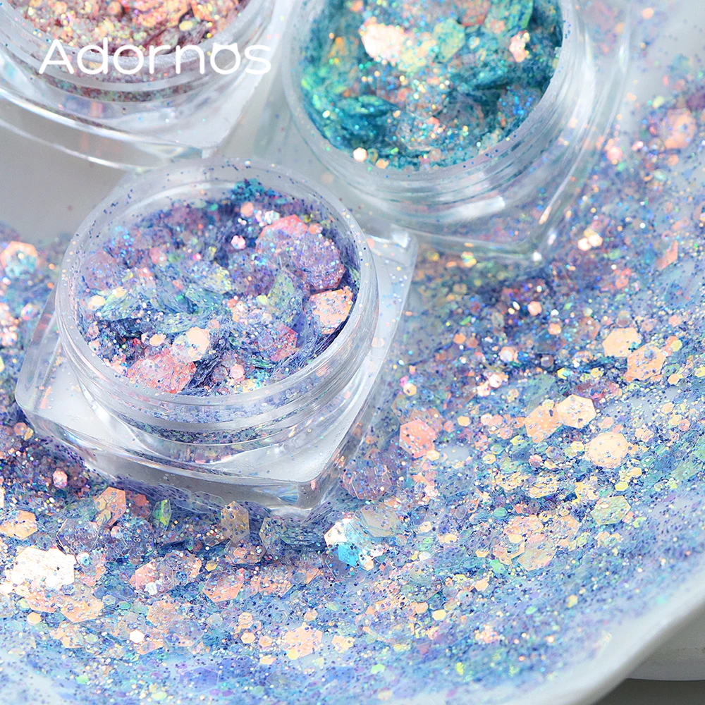 6 قطعة حوريات البحر لامعة مسدس مسمار الترتر قزحي الألوان مكتنزة بريق رقائق مسمار الفن الديكور عيد الميلاد مانيكير DIY بها بنفسك اكسسوارات