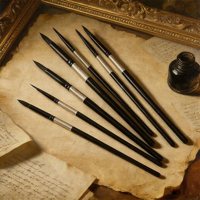7Pcs Squirrel Hair Paint Brush Set Round Tip Watercolor Gouache Brushes For Artists Beginners