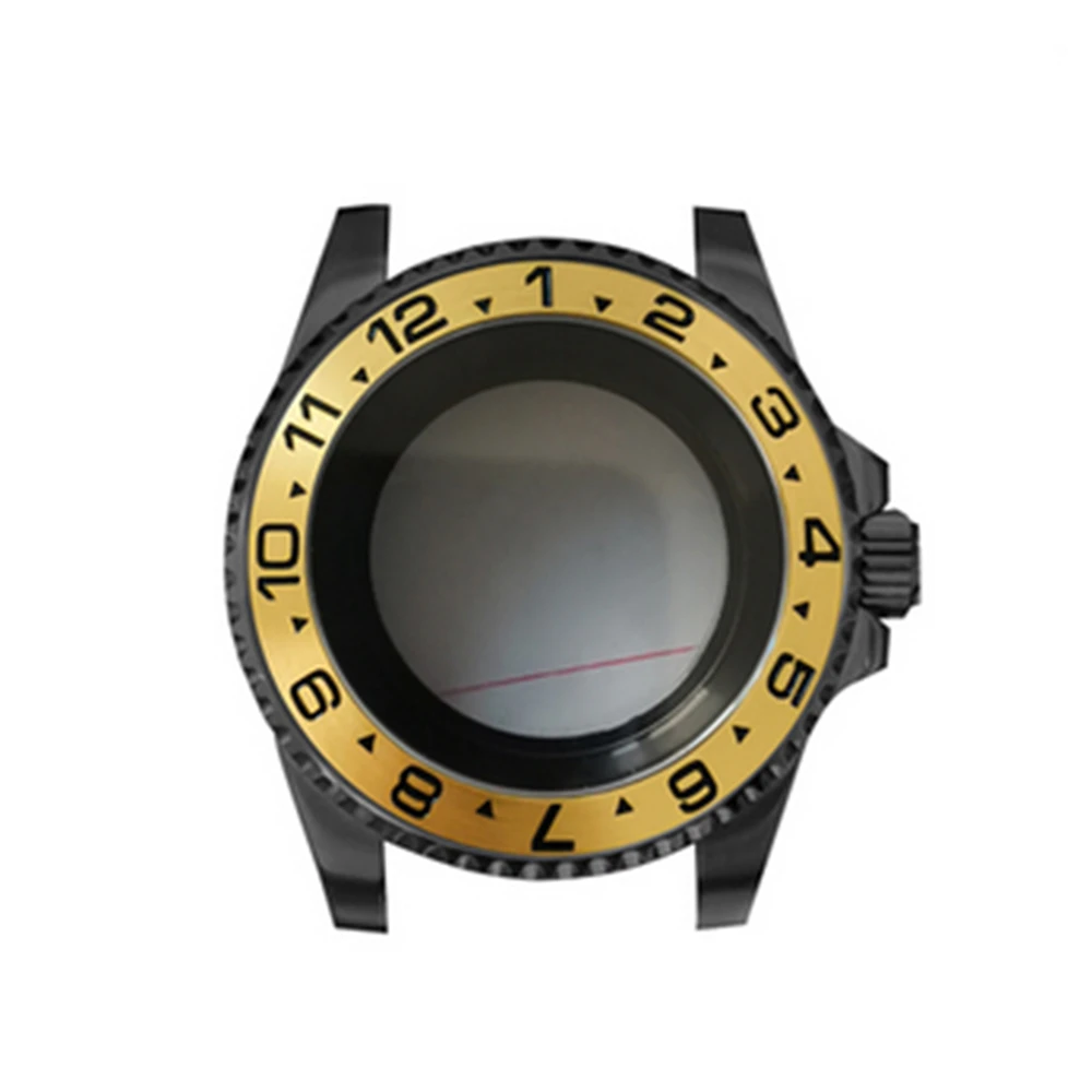 40mm Black SUB Watch Case Sapphire Glass GMT Ceranic Bezel for NH35/NH36 Movt Clear Bottom Case Men Watch Spare Shell