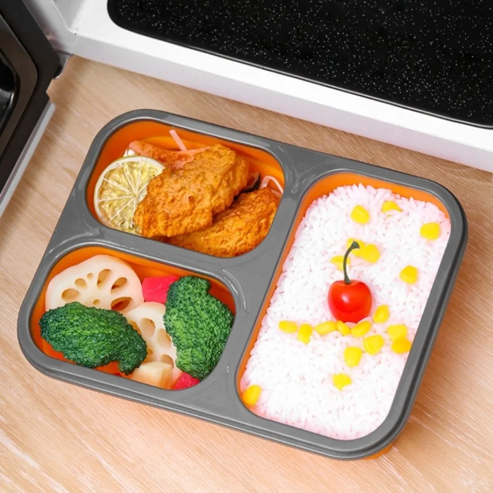 

1350ml Microwaveable Silicone Lunch Box Rectangular Airtight Foldable Lunch Box with Spork Large Capacity with Lid
