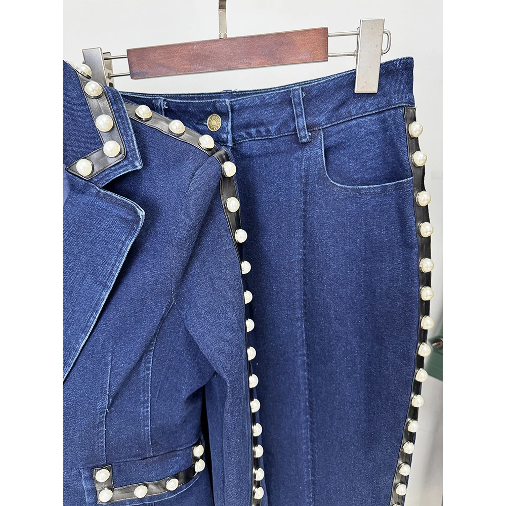 HIGH QUALITY Newest 2026 Runway Designer Suit Set Women's Beaded Denim Jacket Jeans Set 2PCS view 5