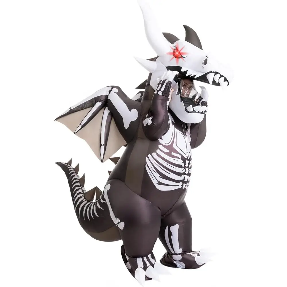 

Iatable Costumes for Adult, LED Light Eyes Skeleton Dragon Blow Up Suit, Full Body Dinosaur Outfit for Ha