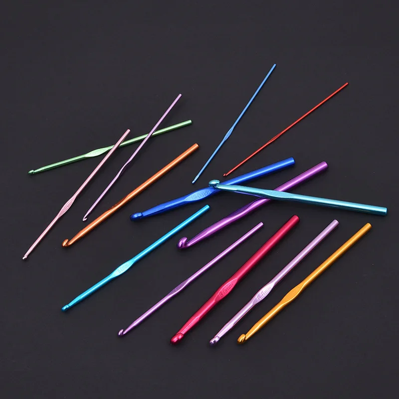 14pcs Aluminum Yarn Knitting Needles Metal Crochet Tip Needles for DIY Needle Hand Craft Yarn Weaving Needle Sewing Tool