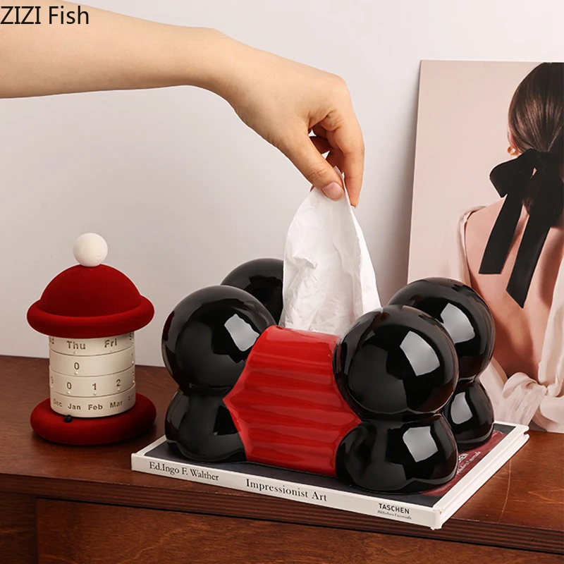 Creative Black Bubble Tissue Box Ceramic Paper Towel Case Coffee Table Desktop Napkin Holder Tissue Boxes Modern Home Decor