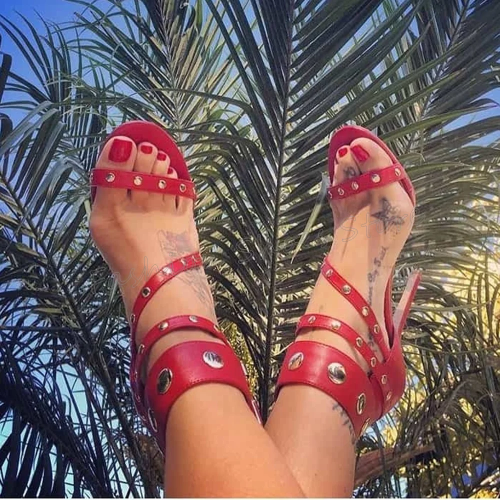 

Red Buckle Decor Buckle Strap Sandals Matte Leather Women Shoes Thin High Heels Party Banquet Dating 2025 Zapatos Para Mujere