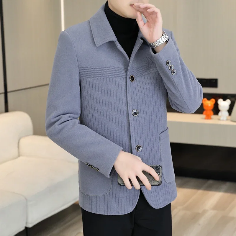 

High-quality Winter Thickened Warm Woolen Jacket Men Lapel Casual Business Wool Blends Trench Coat Social Streetwear Overcoat