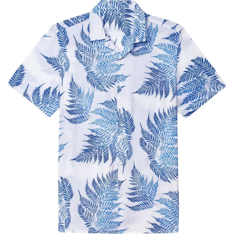 

Hawaiian Men Shirt Fabric Leaf Print Short Sleeve Summer Holiday Casual Beach Style