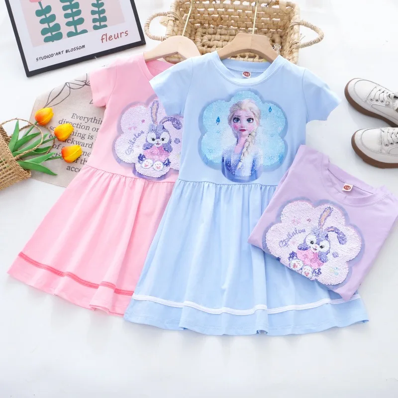 

Girls Clothes 2024 New Summer Princess Dresses Short Sleeve Kids Dress Frozen Elsa Party Baby Dresses for Children Clothing 3-8Y