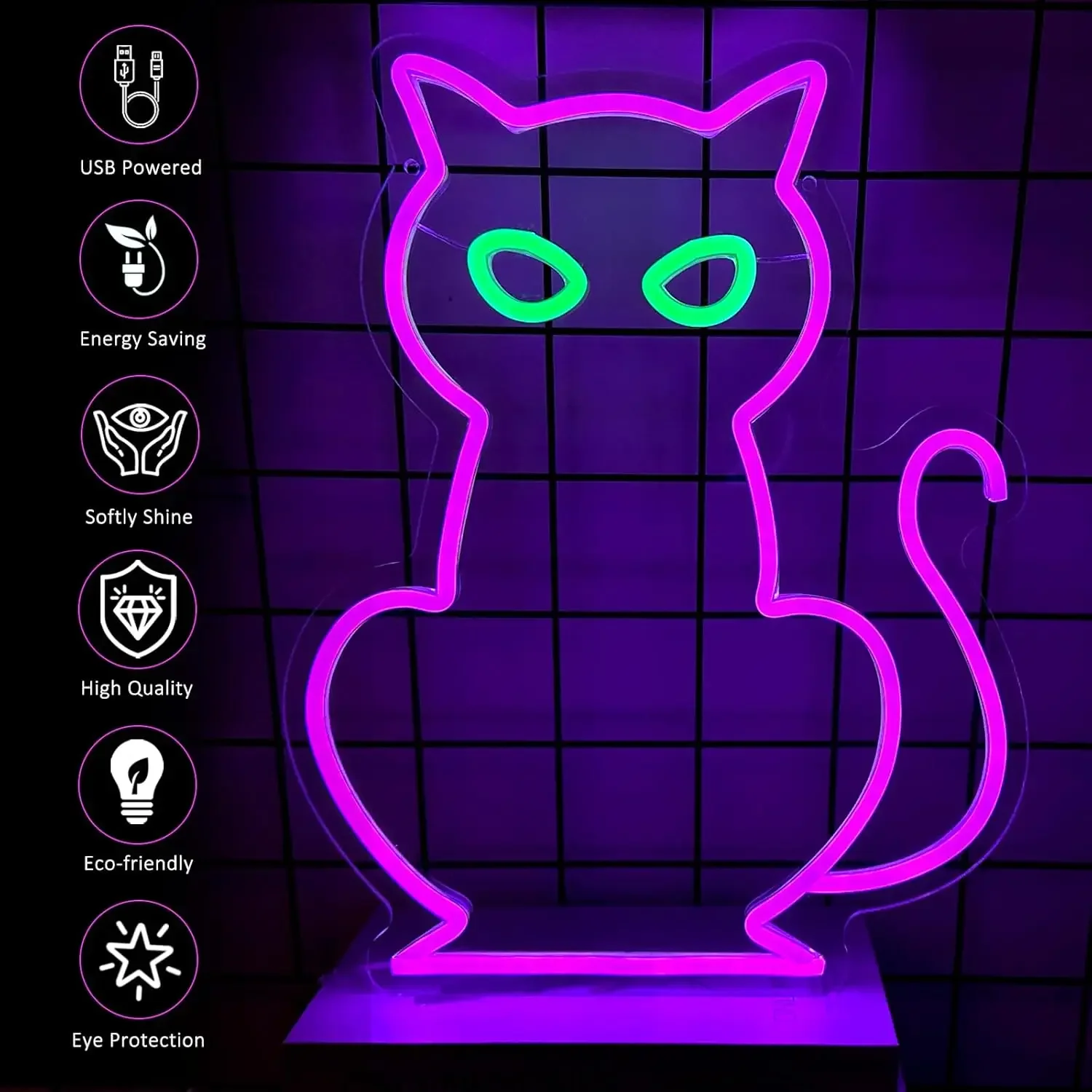 Cat Neon Signs for Wall Decor, Halloween Purple Cat LED Neon Light for Bar, Christmas, Wedding, Birthday Party, Halloween Decor