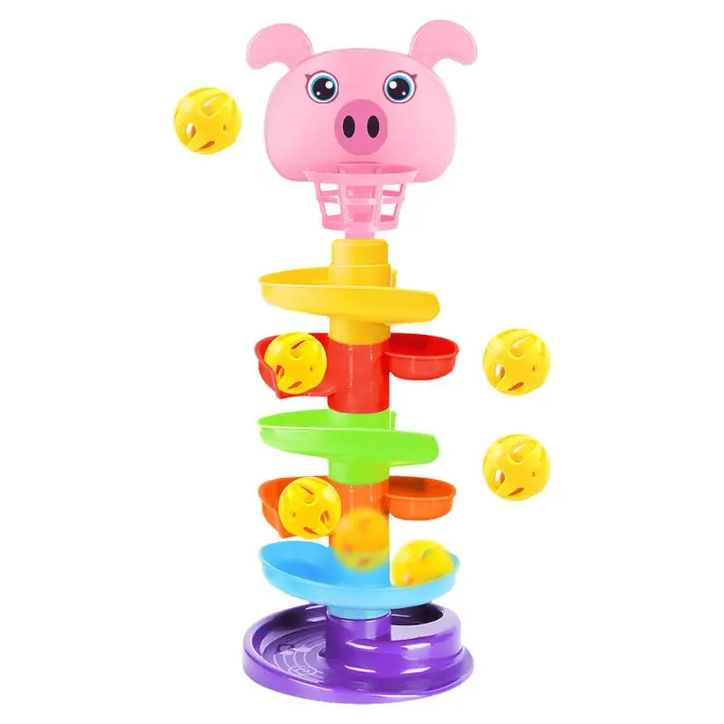 

Ball Drop Toy 6 Layers Cute Stacking Tower Toy With 5 Rolling Balls Educational Preschool Learning Games Detachable Portable