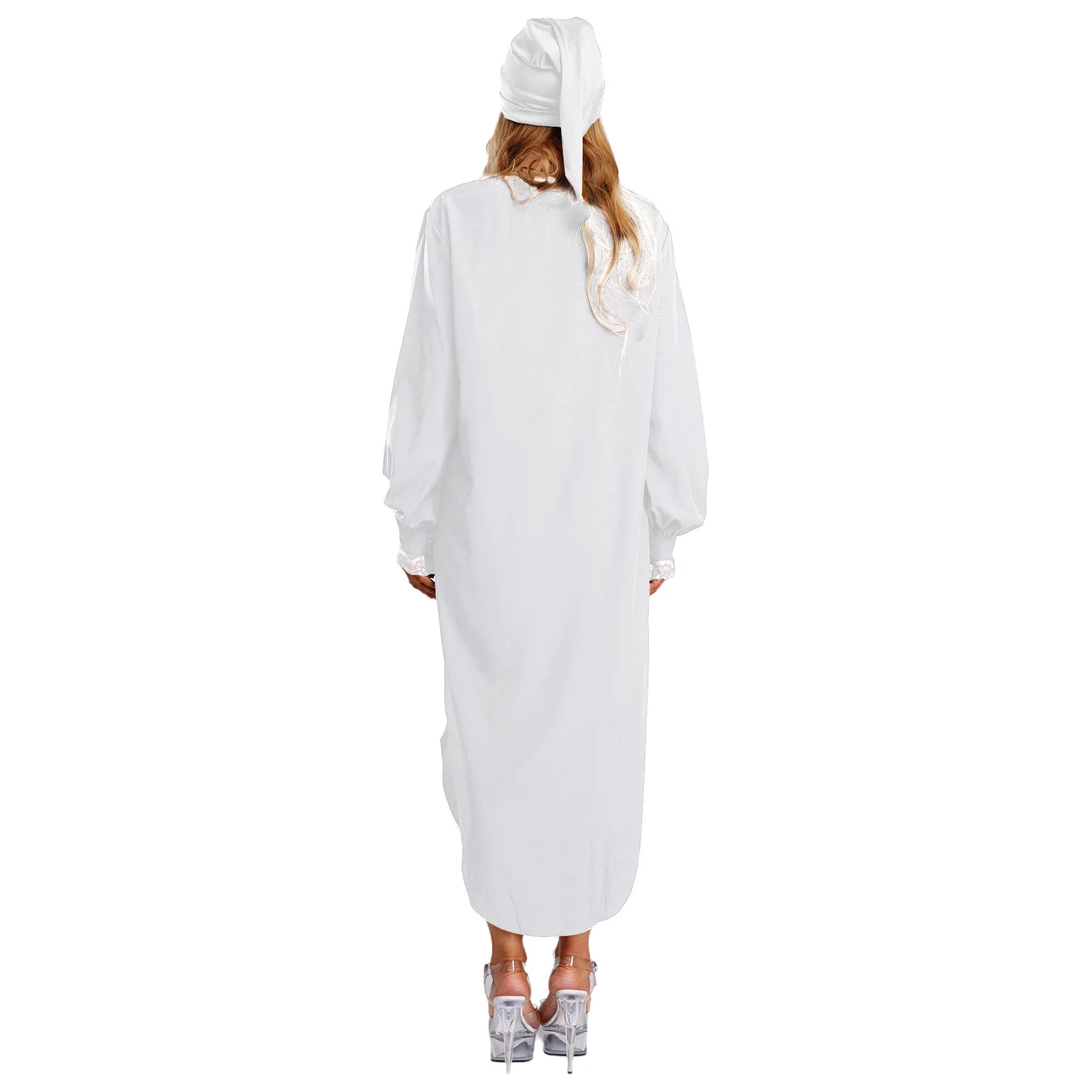 Womens Victorian Nightgown Halloween Christmas Fancy Dress Ball Costume Long Sleeve Lace Trim Night-Robe with Nightcap Sleepwear - view 5