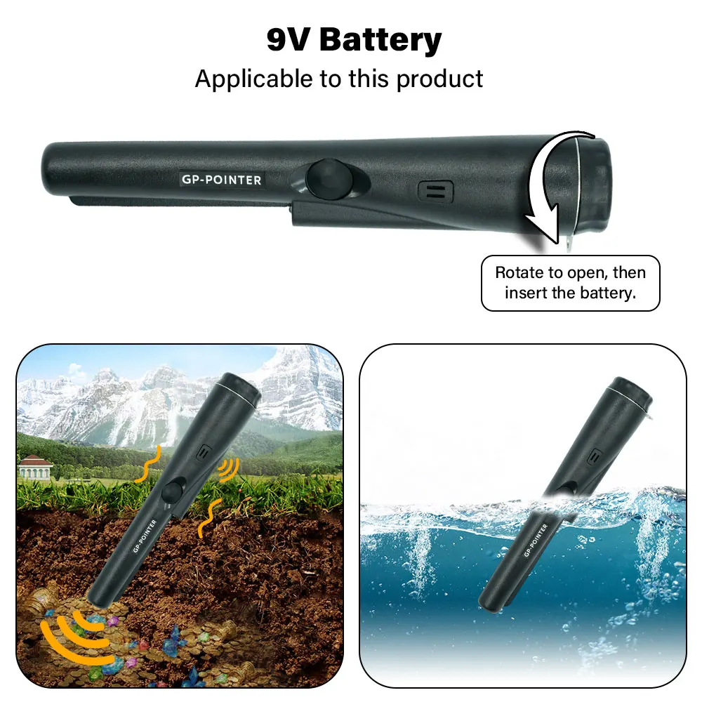 เครื่องตรวจจับโลหะแบบพกพาคุณภาพสูง GP-pointer กันน้ำ พร้อมแท่งระบุตำแหน่งและไฟ LED แบบสายรัดข้อมือ
