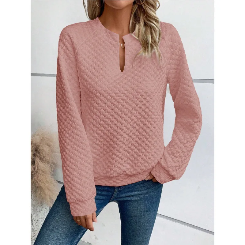 New 2025 Women's Long-sleeved Sweatshirt V-neck Black Fashion Casual Pink White Pullover for Female