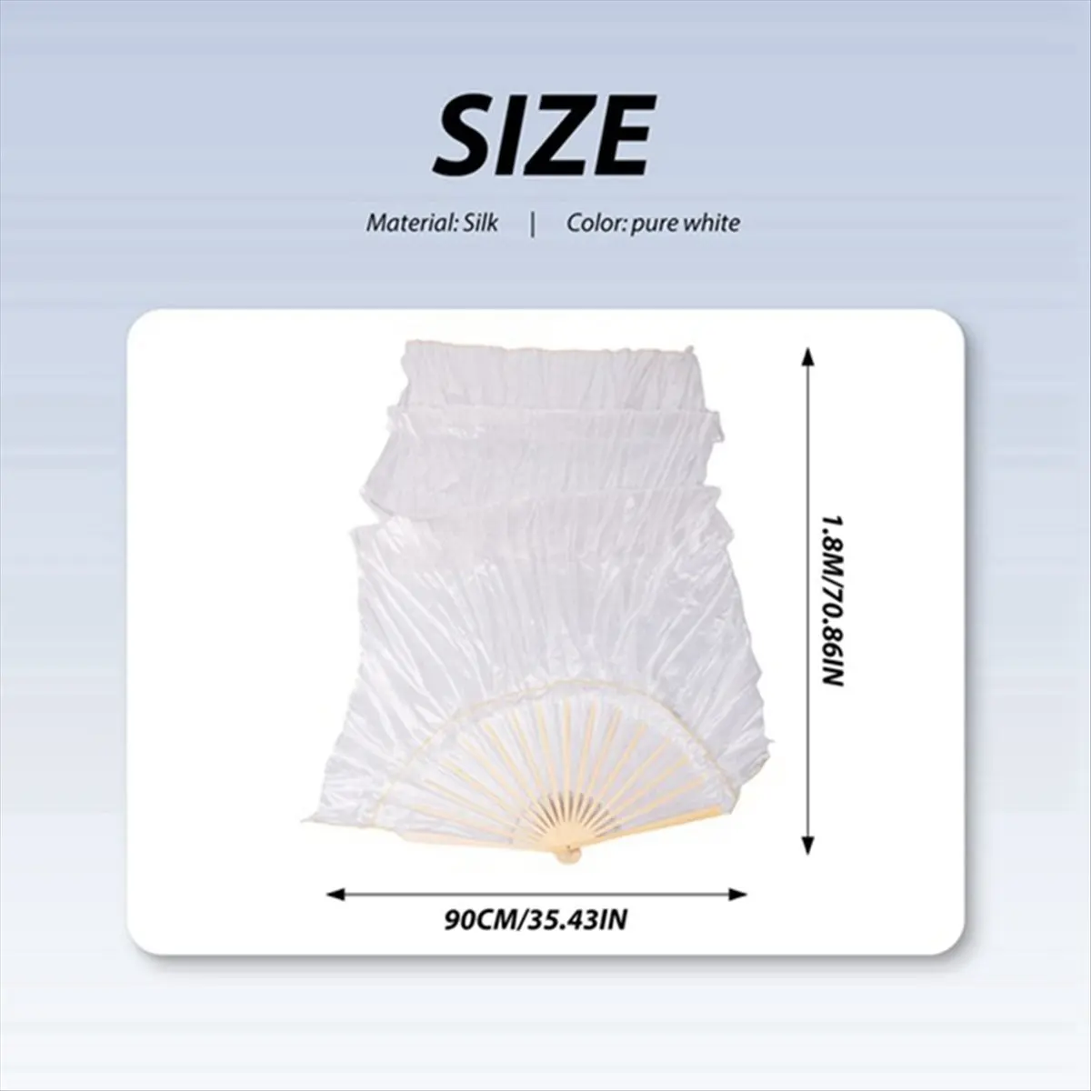 100% Silk Unisex Chinese Silk Veil Dance Fans 1Pcs Belly Dance Fans White Color 180x90Cm-A50M