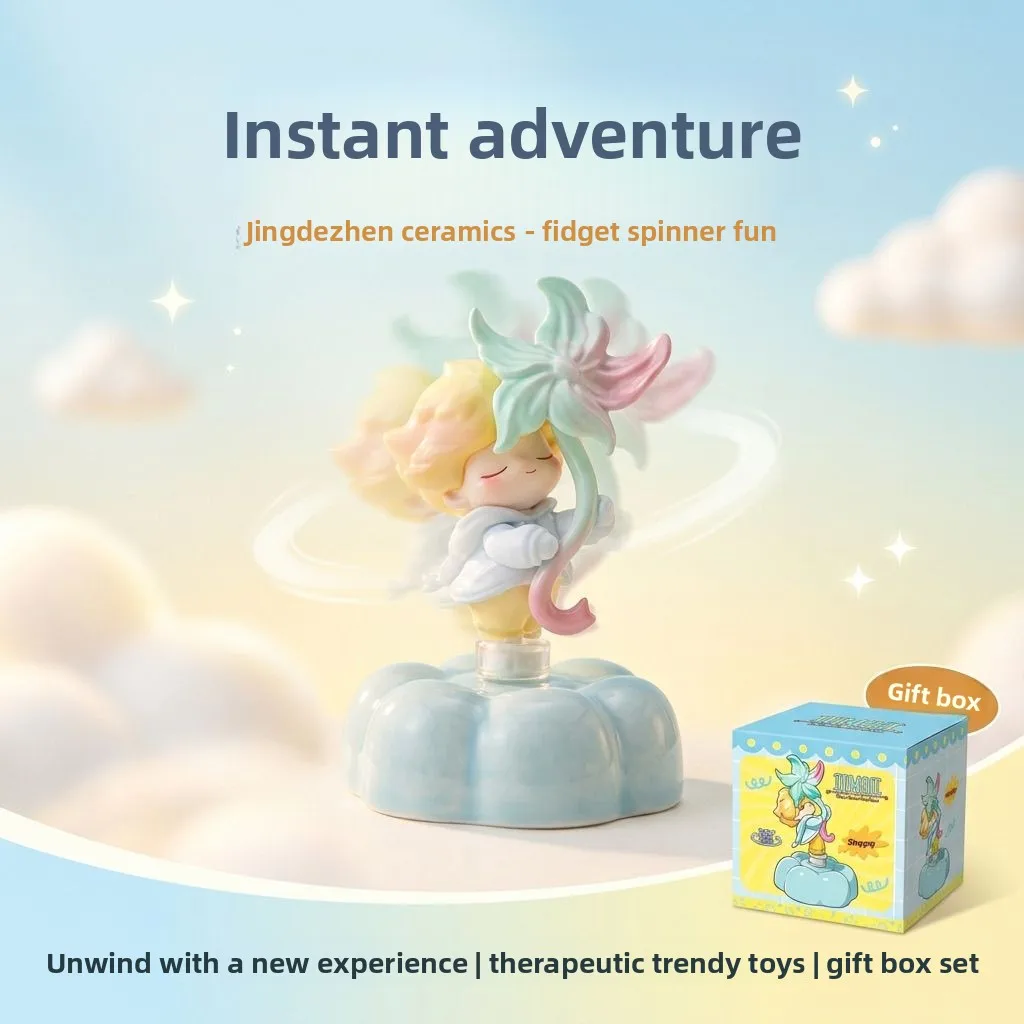 High Quality 6Pcs Rotatable Cute Character Figurine Set, Ceramic Base Statue Gift Box, Desktop Car Interior Decor Ornament